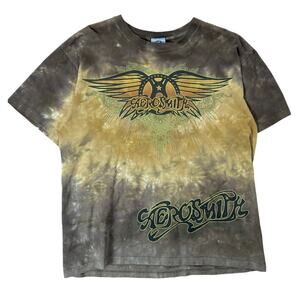 Vintage 2000s Aerosmith Shirt Liquid Blue Medium Brown Tie Dye Y2K Rock Music
